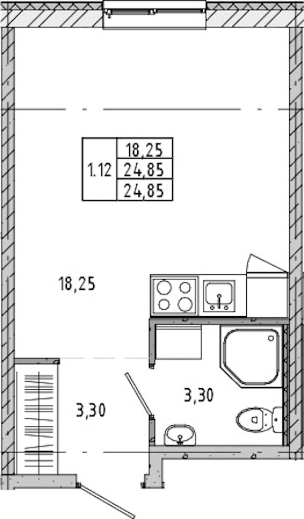 Квартира студия 24.63 м², 1/21 эт., ЖК «Новые горизонты 2»